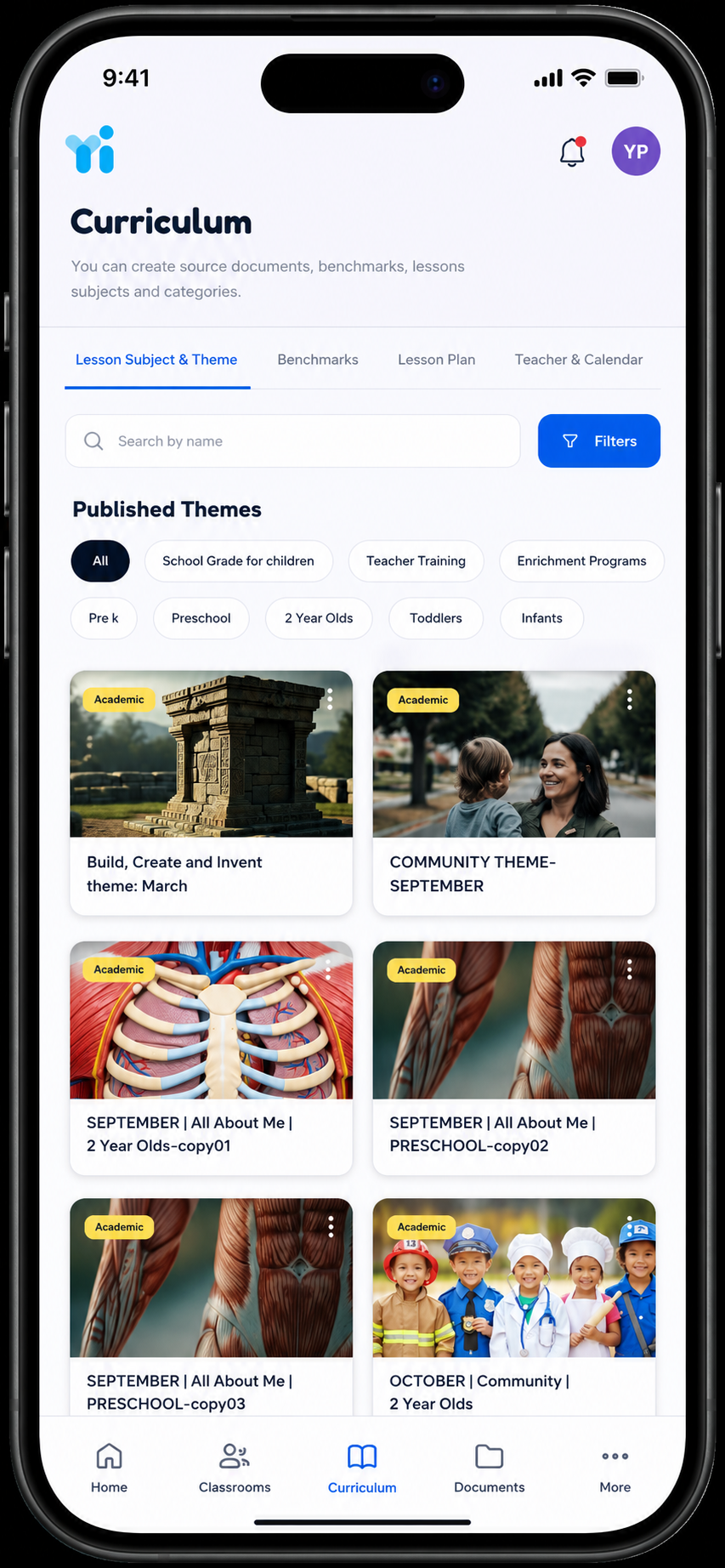 YIA Schools Platform — operator hub homepage