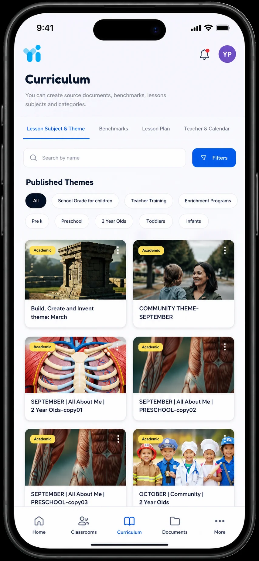 YIA Schools Platform — operator hub homepage